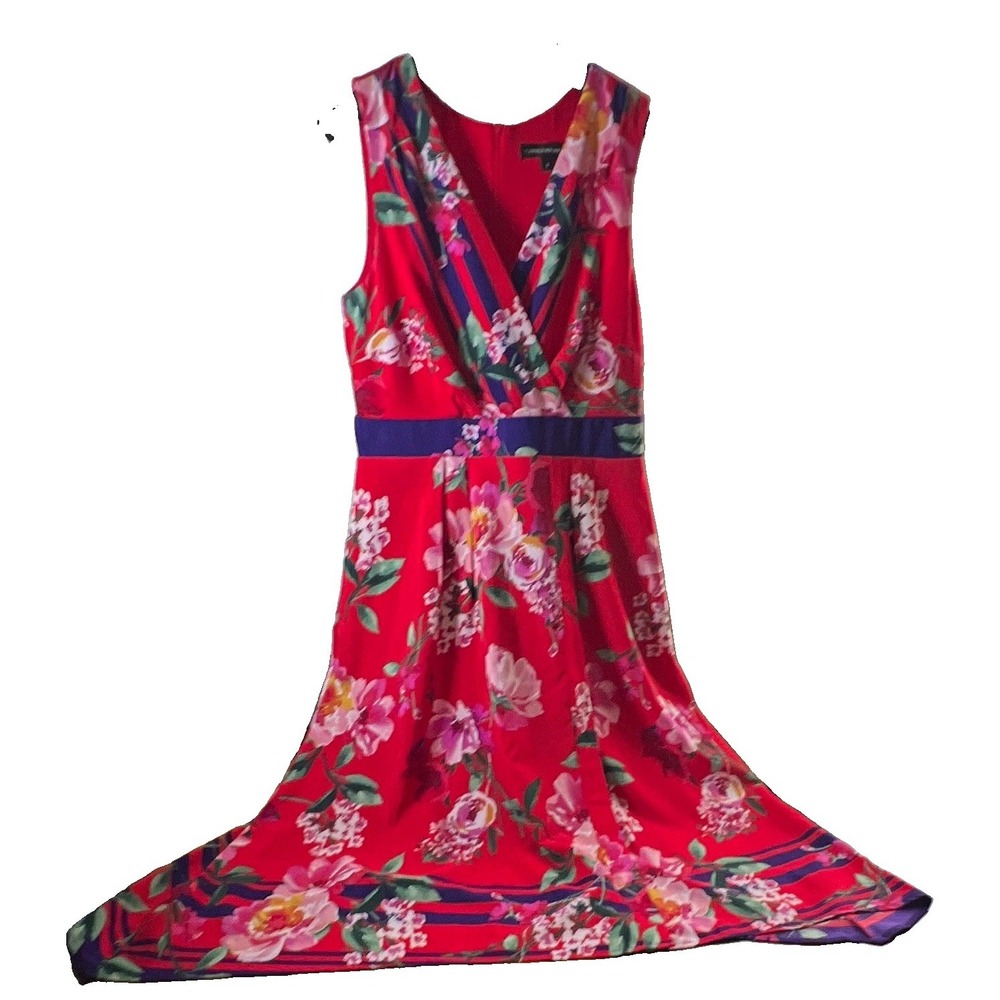 CHRISMcLaughlin Red Floral Chiffon V-Neck Sleeveless Maxi Dress Zip Size 4